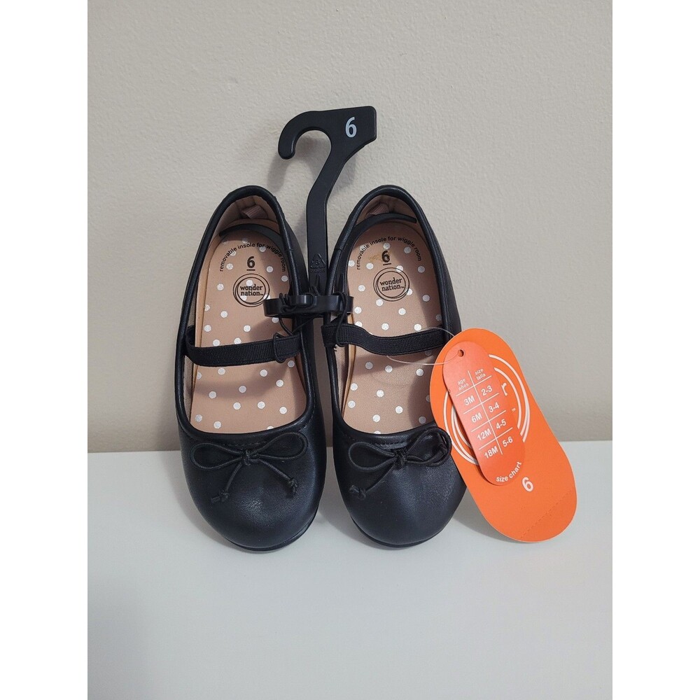 Wonder Nation Black Ballet Bow Flats Baby Girls 6